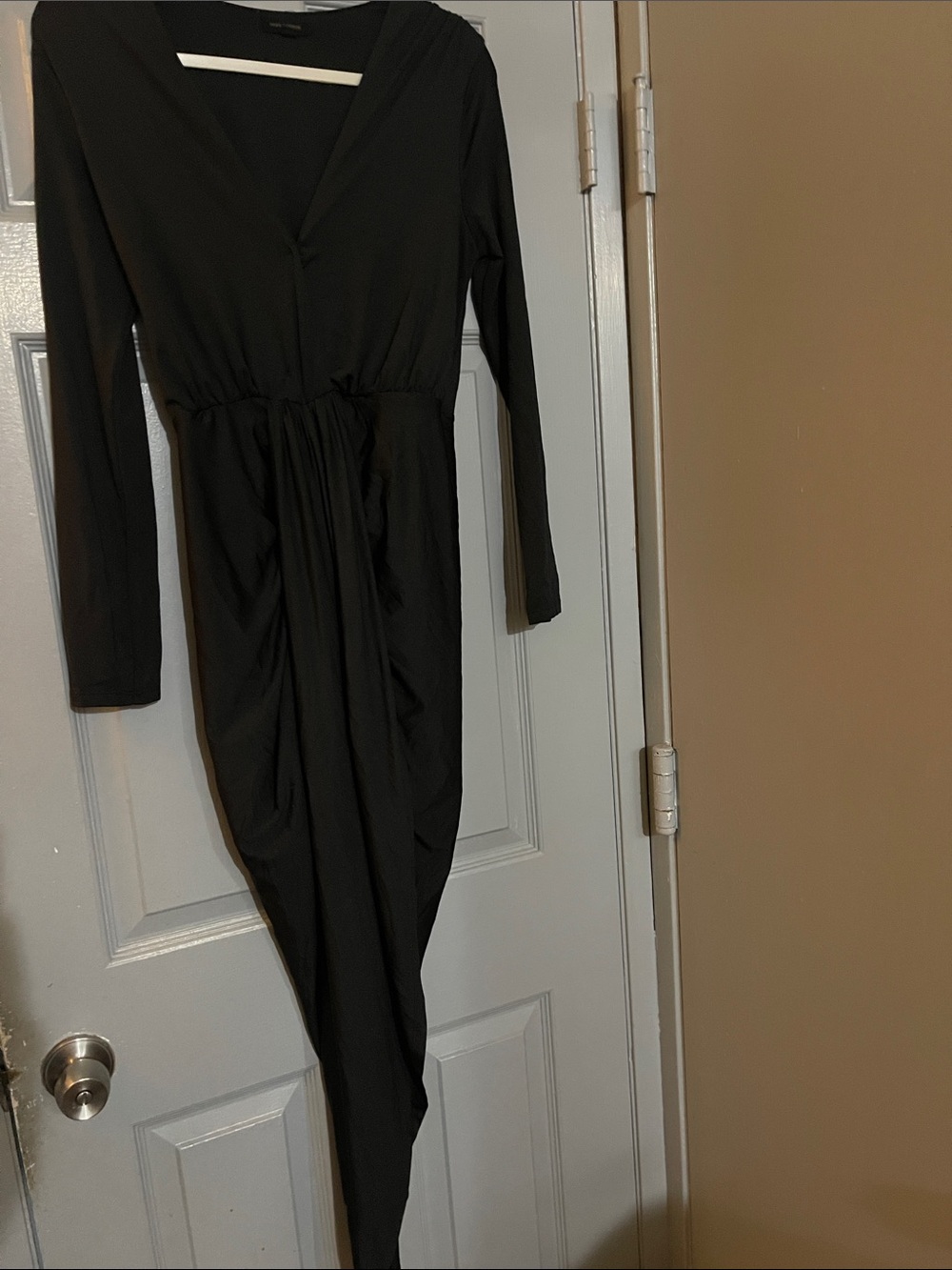 Miss Avenue Black Long Sleeve Draped Midi Dress